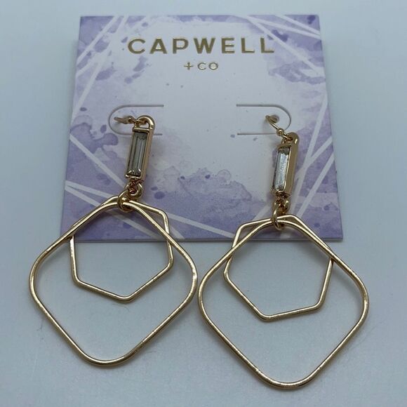NWT Capwell + Co Geometric Drop Earrings - Gold - Picture 3 of 6